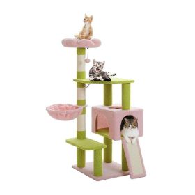 47.2" Multi-Level Cat Tower with Sisal Covered Scratching Posts (Color: Pink & Green, Type: Pet entertainment)