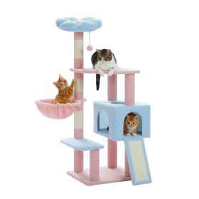 47.2" Multi-Level Cat Tower with Sisal Covered Scratching Posts (Color: Pink & Blue, Type: Pet entertainment)