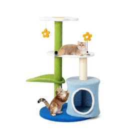 Indoor Cat Tower with Sisal Covered Scratching Posts (Color: Green & Blue, Type: Pet entertainment)